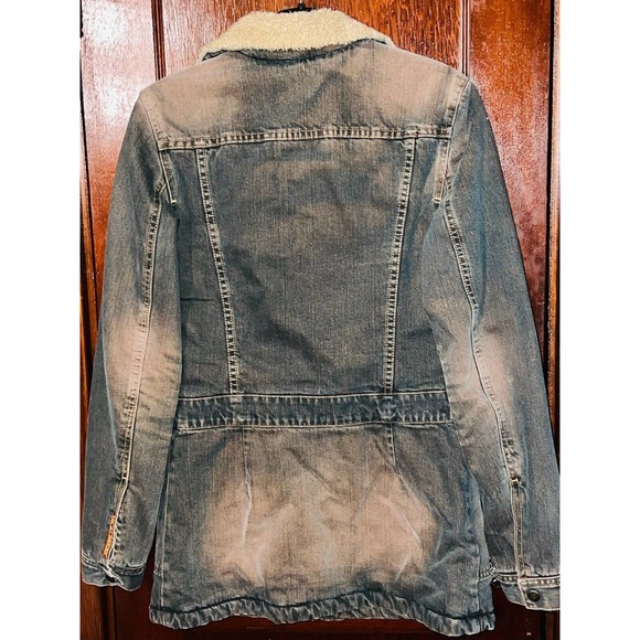 7 FOR ALL MANKIND COAT BLUE DENIM JEAN JACKET SHERPA LINED FLEECE SMALL S - Picture 2 of 5